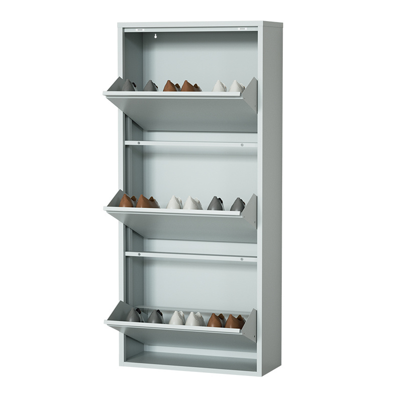 Nordic Shoe Rack Home Furniture Metal Shoe Cabinet Wall Mounted Steel Shoe Storage Cabinet with 3 Flip Drawers