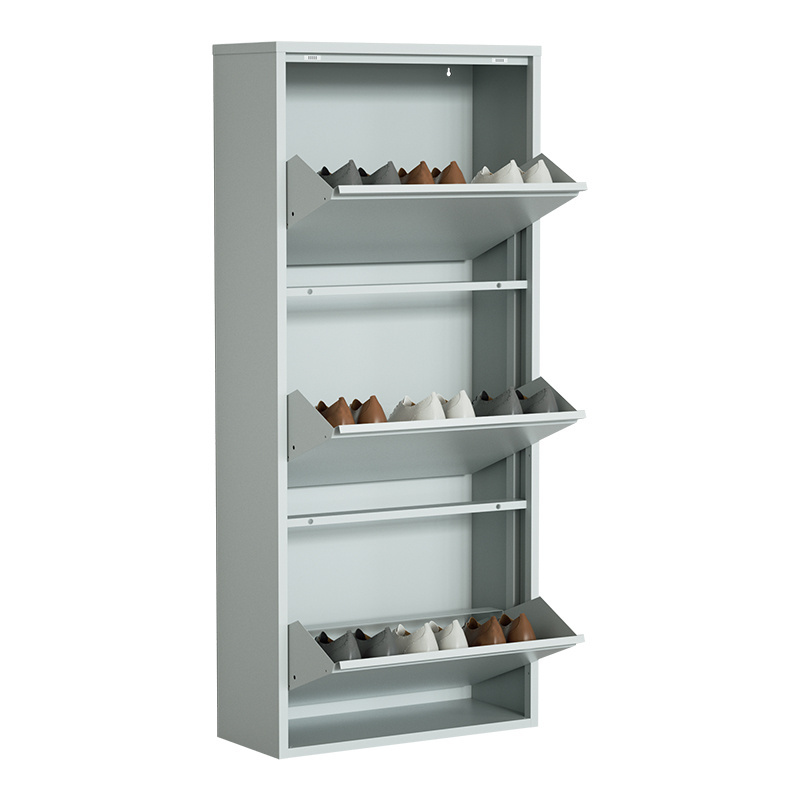 Metal Thin Shoe Cabinet Stainless Steel Rack 3 Drawer Shoe Shelf Metal Shoe Storage For Hallway