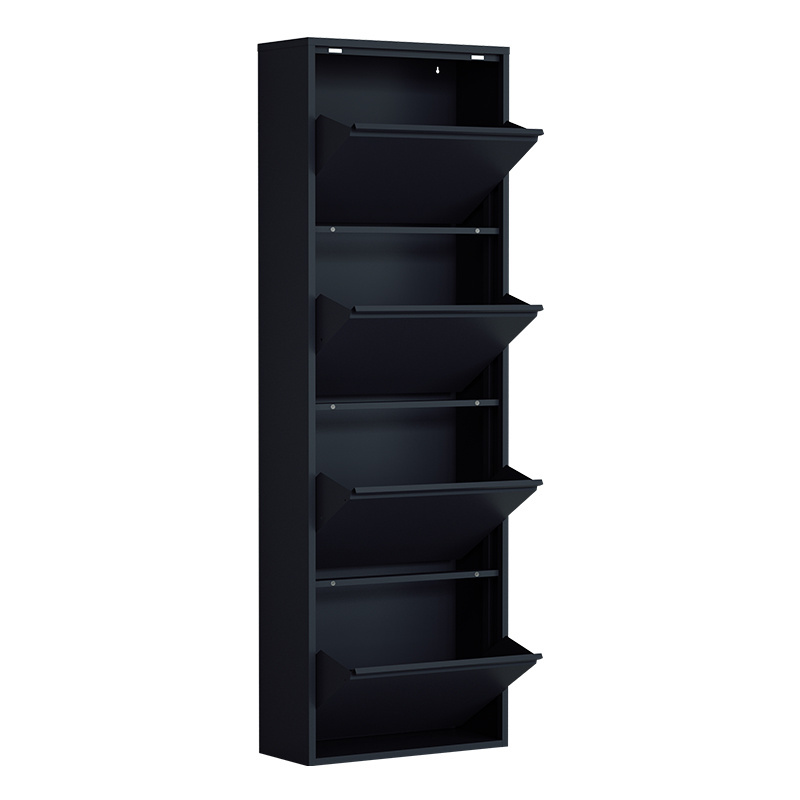 Manufacture Black Slim Shoe Cabinet Storage Metal Cabinet Shoe Rack For Home