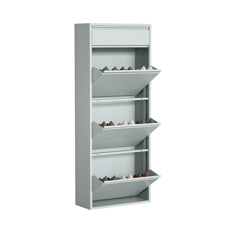 Steel Shoe Rack For Home Narrow 3/4 Drawer Shoe Cabinet Storage for entryway hallway