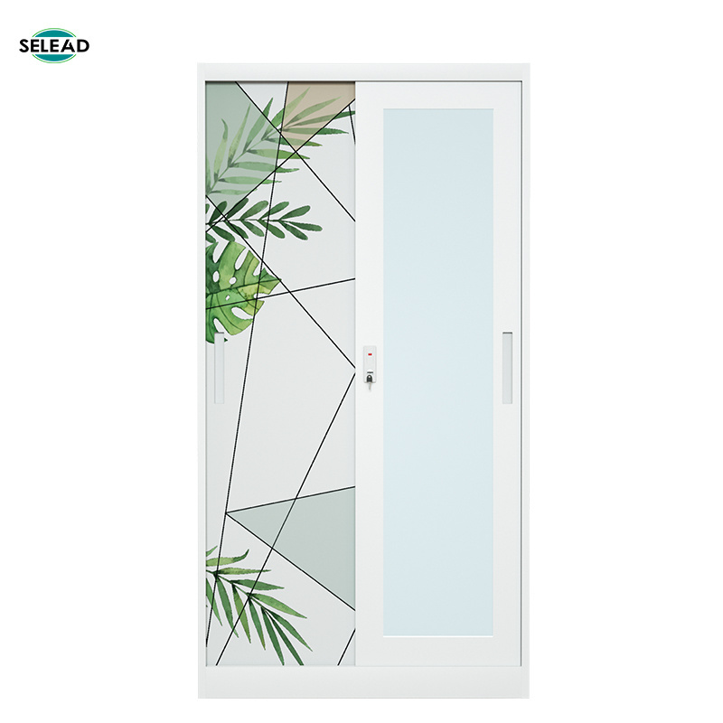 Wholesale Metal Wardrobe Home Bedroom Cloth Cabinet Steel Wardrobe lemari pakaian 2 Sliding Door Steel Almirah