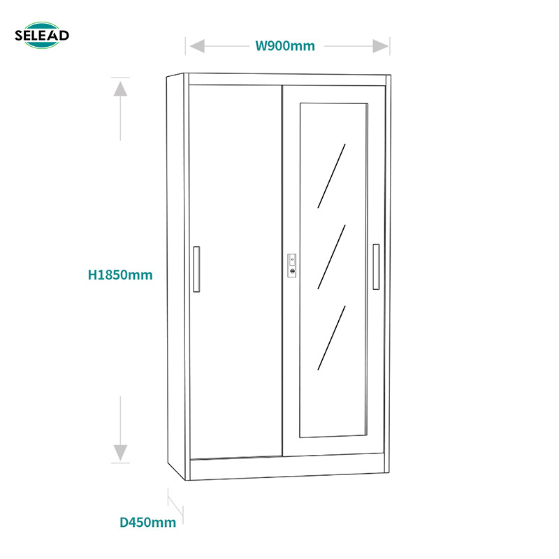 Wholesale Metal Wardrobe Home Bedroom Cloth Cabinet Steel Wardrobe lemari pakaian 2 Sliding Door Steel Almirah