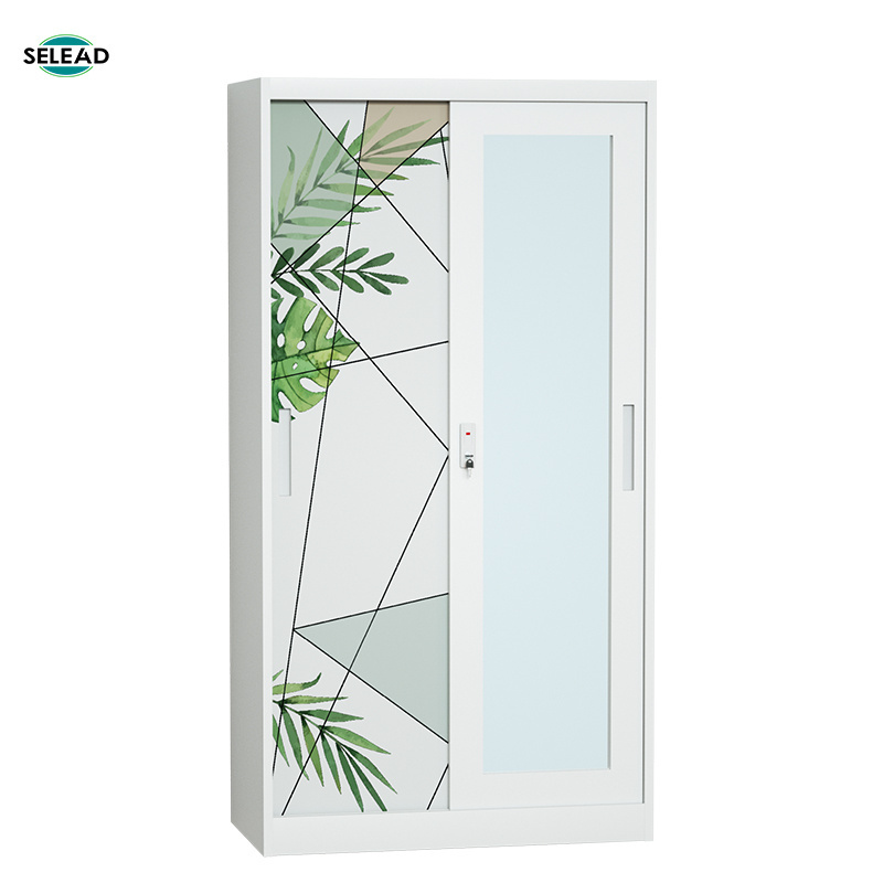 Wholesale Metal Wardrobe Home Bedroom Cloth Cabinet Steel Wardrobe lemari pakaian 2 Sliding Door Steel Almirah