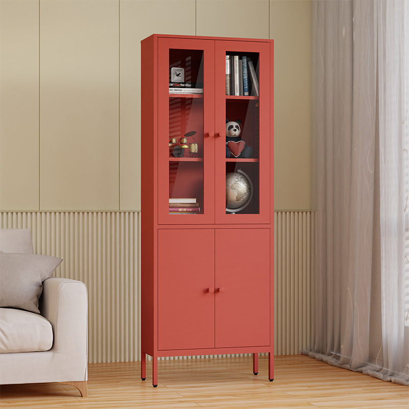 Single-2 Door Cabinet Display Glass Balcony Lockers Storage Organizer Metal Furniture Bookcases Tall and thin Cupboard Steel