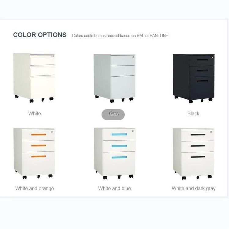 Steel 3 Drawer Mobile File Cabinet For Home & Office Custom Mobile Pedestal Rolling Metal Vertical Filing Cabinet For A4