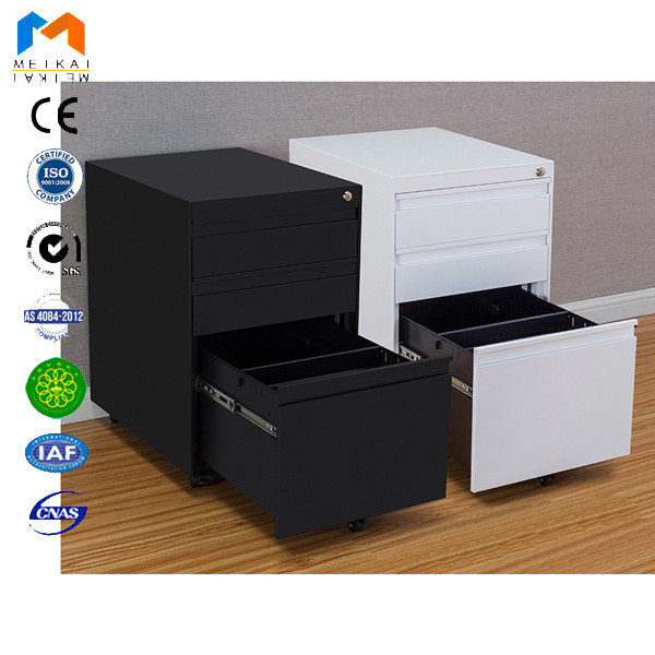 black Office 3 Drawer steel secure filing metal storage small cabinet mobile pedestal