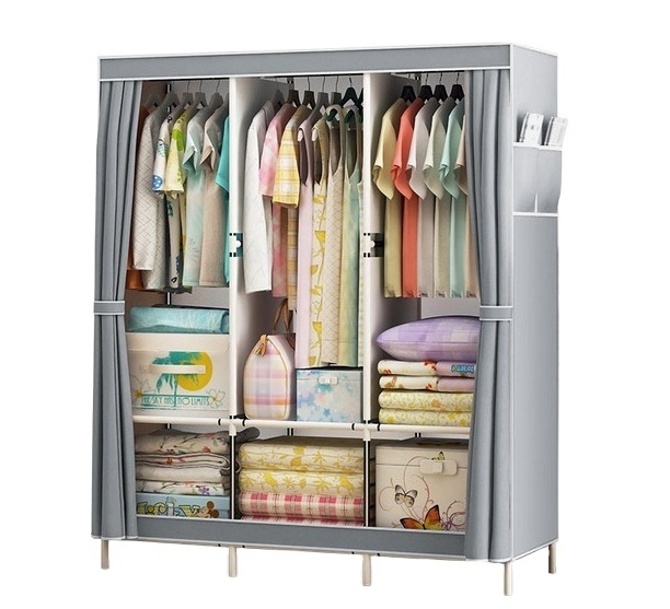 Diy Foldable Wardrobe Cheap Non Woven Canvas cabinet Folding Portable Wardrobe Assemblable Bedroom Metal Cloth Cloth Wardrobe