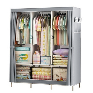 Diy Foldable Wardrobe Cheap Non Woven Canvas cabinet Folding Portable Wardrobe Assemblable Bedroom Metal Cloth Cloth Wardrobe