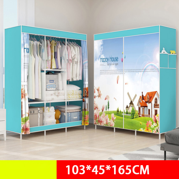 Diy Foldable Wardrobe Cheap Non Woven Canvas cabinet Folding Portable Wardrobe Assemblable Bedroom Metal Cloth Cloth Wardrobe