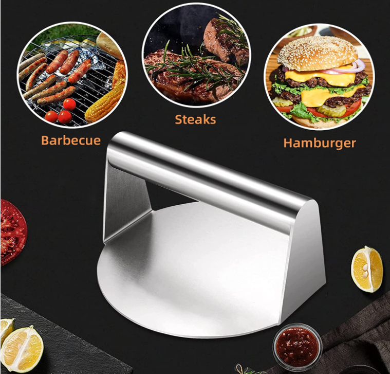 Stainless Steel Smashed Burger Press Round meat Smasher Griddle Hamburger Press, Non Stick Grill Press for BBQ