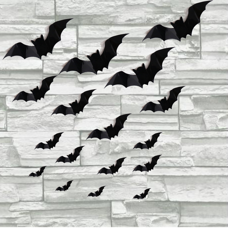 Black Bats Decor Home Wall Wholesale Carnival Party Sticker Halloween Decoration 3D PVC Bat Stickers