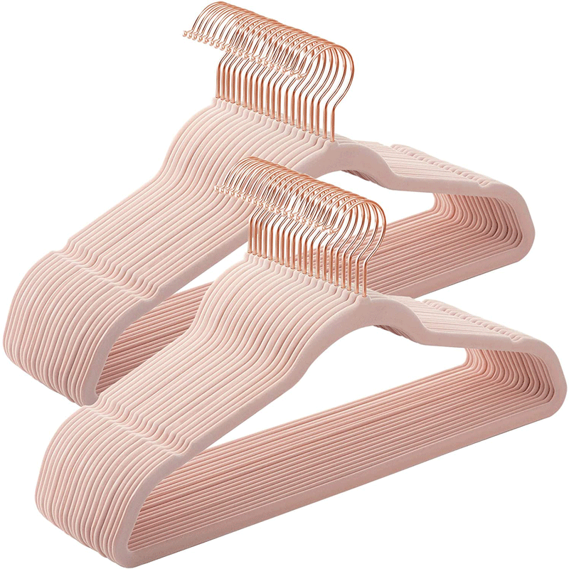 Luxury Womens 50 pack Space Saving Coat Hangers black Plastic Non Slip cloth Hangers custom rose gold hook velvet hangers