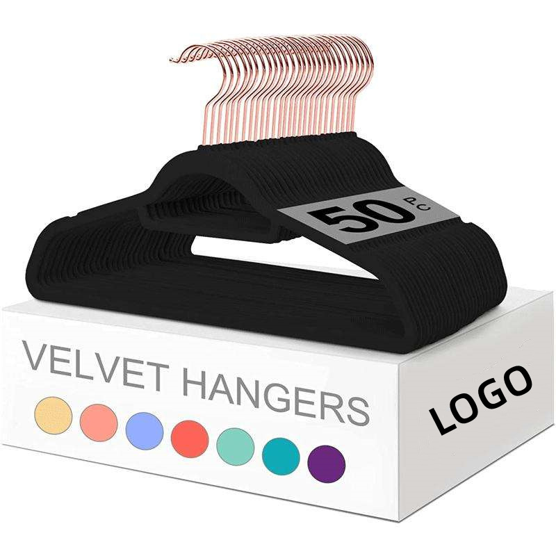 Luxury Womens 50 pack Space Saving Coat Hangers black Plastic Non Slip cloth Hangers custom rose gold hook velvet hangers