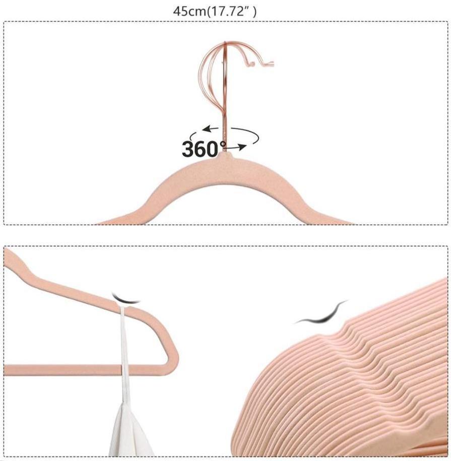 Luxury Womens 50 pack Space Saving Coat Hangers black Plastic Non Slip cloth Hangers custom rose gold hook velvet hangers