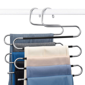 Pants Hangers Space Saving Stainless Steel Trousers Hanger 5 Layers Multi Jeans Pant Rack S Type Clothes Pant Hanger