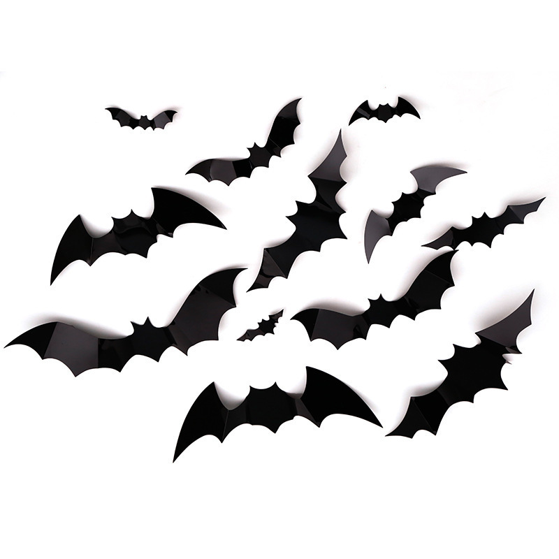 Black Bats Decor Home Wall Wholesale Carnival Party Sticker Halloween Decoration 3D PVC Bat Stickers