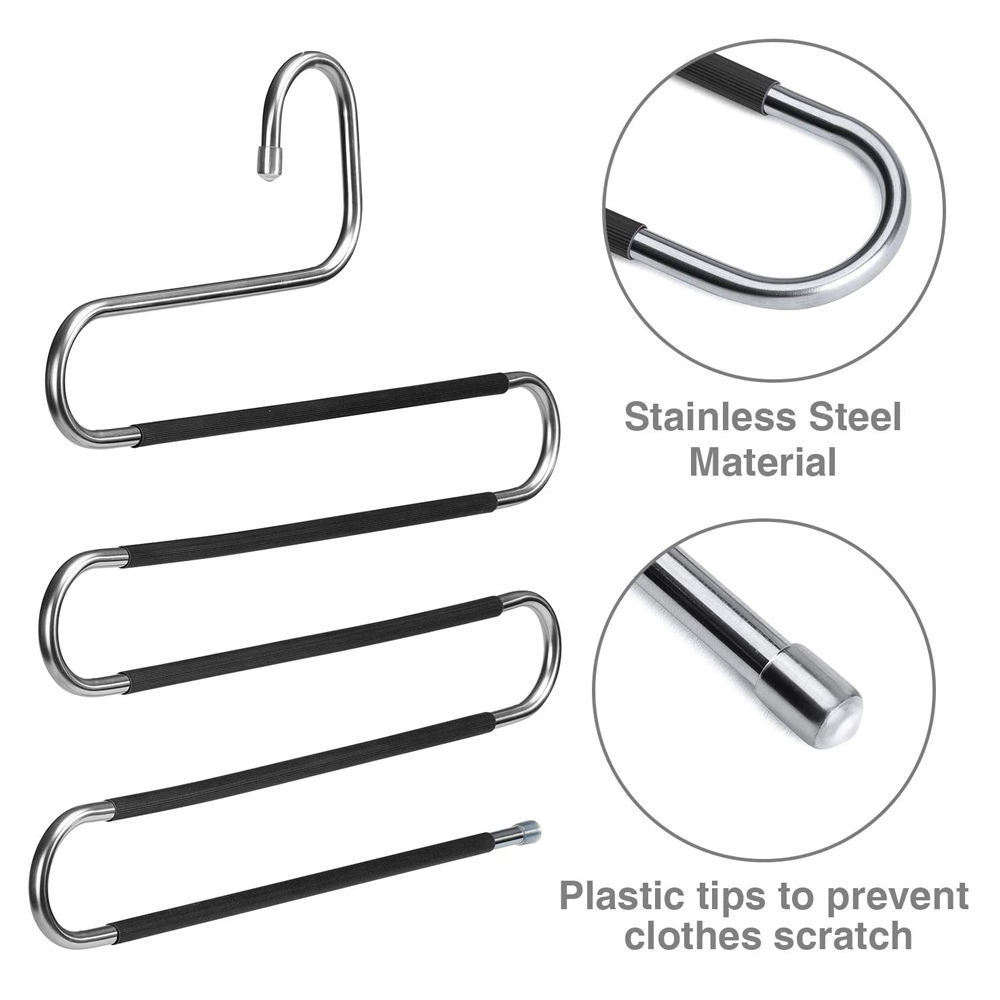 Pants Hangers Space Saving Stainless Steel Trousers Hanger 5 Layers Multi Jeans Pant Rack S Type Clothes Pant Hanger