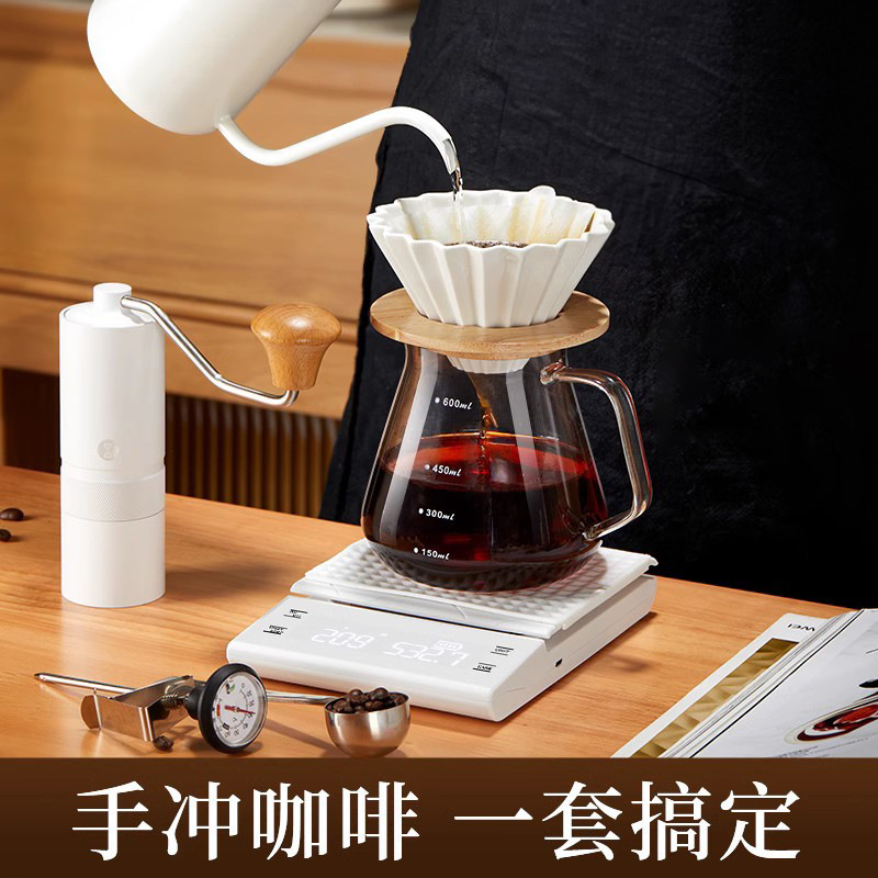 Customized 4 in 1 Coffee Set Simple Gift Box Pour Over Drip Kettle with Manual Grinder Portable Coffee Maker Set