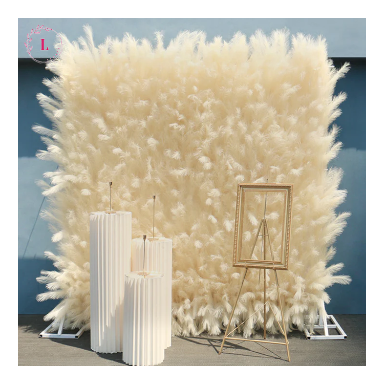 Artificial Pampas Grass Reed Plants Wedding Backdrop Decor 3d 8ft x 8ft Roll Up Flower Wall For Wedding Party Stage Decoration