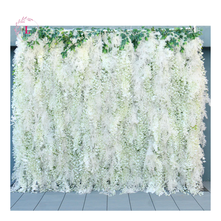 White Wisteria Grass Artificial Plant Cherry Blossom Floral Wedding Fake Flower Wall Backdrop For Wedding Stage Decoration