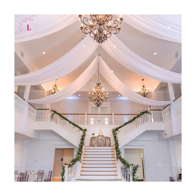 Event hall decoration white backdrop ceiling drape for wedding