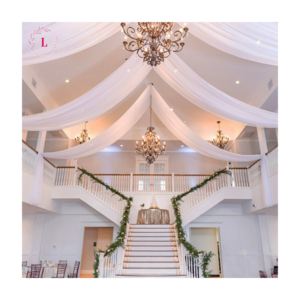 Event hall decoration white backdrop ceiling drape for wedding