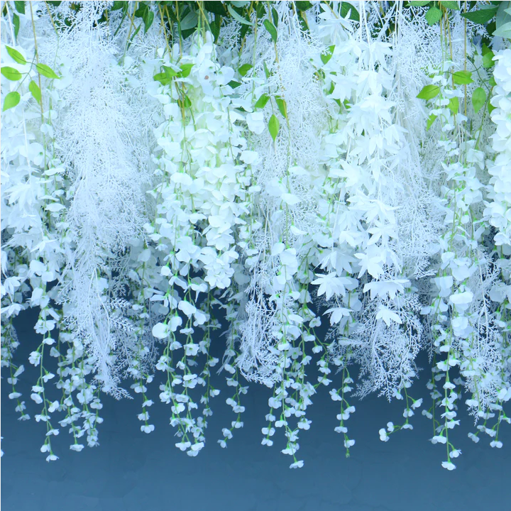 White Wisteria Grass Artificial Plant Cherry Blossom Floral Wedding Fake Flower Wall Backdrop For Wedding Stage Decoration