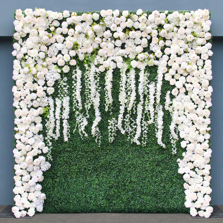 Factory wholesale greenery rustic artificial eucalyptus plant and wisteria roses wedding flower wall backdrop decorations