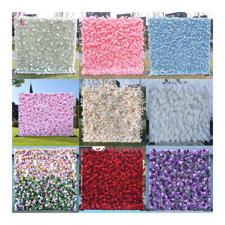 Wedding Decoration 5d Flowers Wall Backdrop 8ft x 8ft Roll Up White Pink Purple Blue Red Rose Pampas Artificial Flower Wall