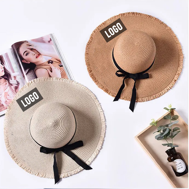 Wholesale Ladies Summer Hats With Wide Brim Embroidered Custom Summer Beach Sun Floppy Paper Straw Hat For Women