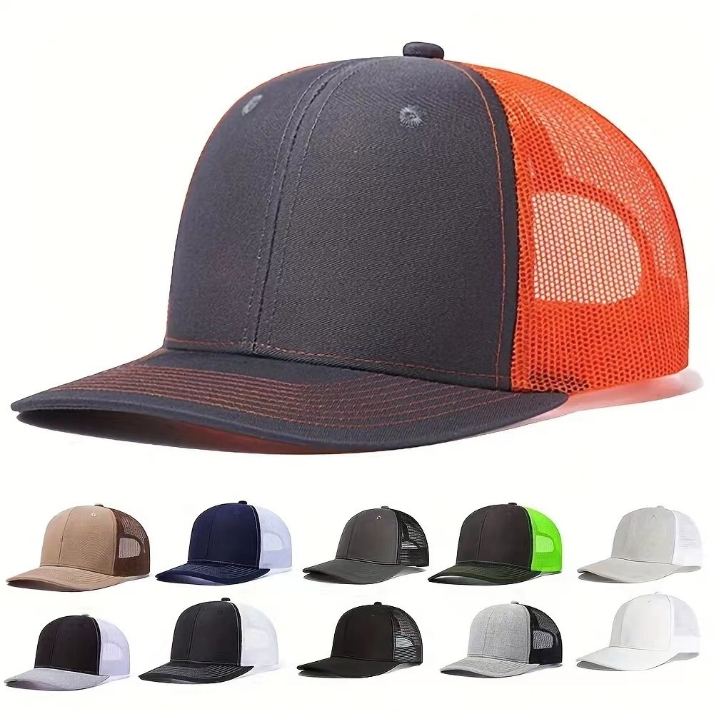 Wholesale Factory High Quality Unisex 6 Panel Flat Brim cotton Sports Cap Mesh Custom Trucker Hat