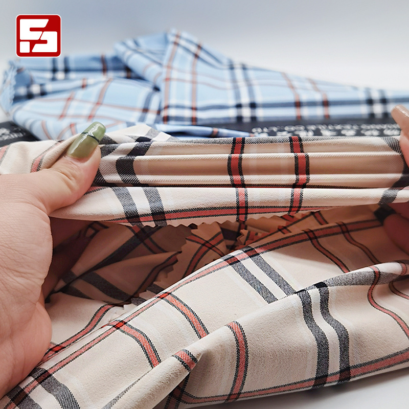 Designer yarn dyed Check Stretch Nylon Spandex twill fabric DTY custom fabric printing cloth supplier plaid fabrics for clothing