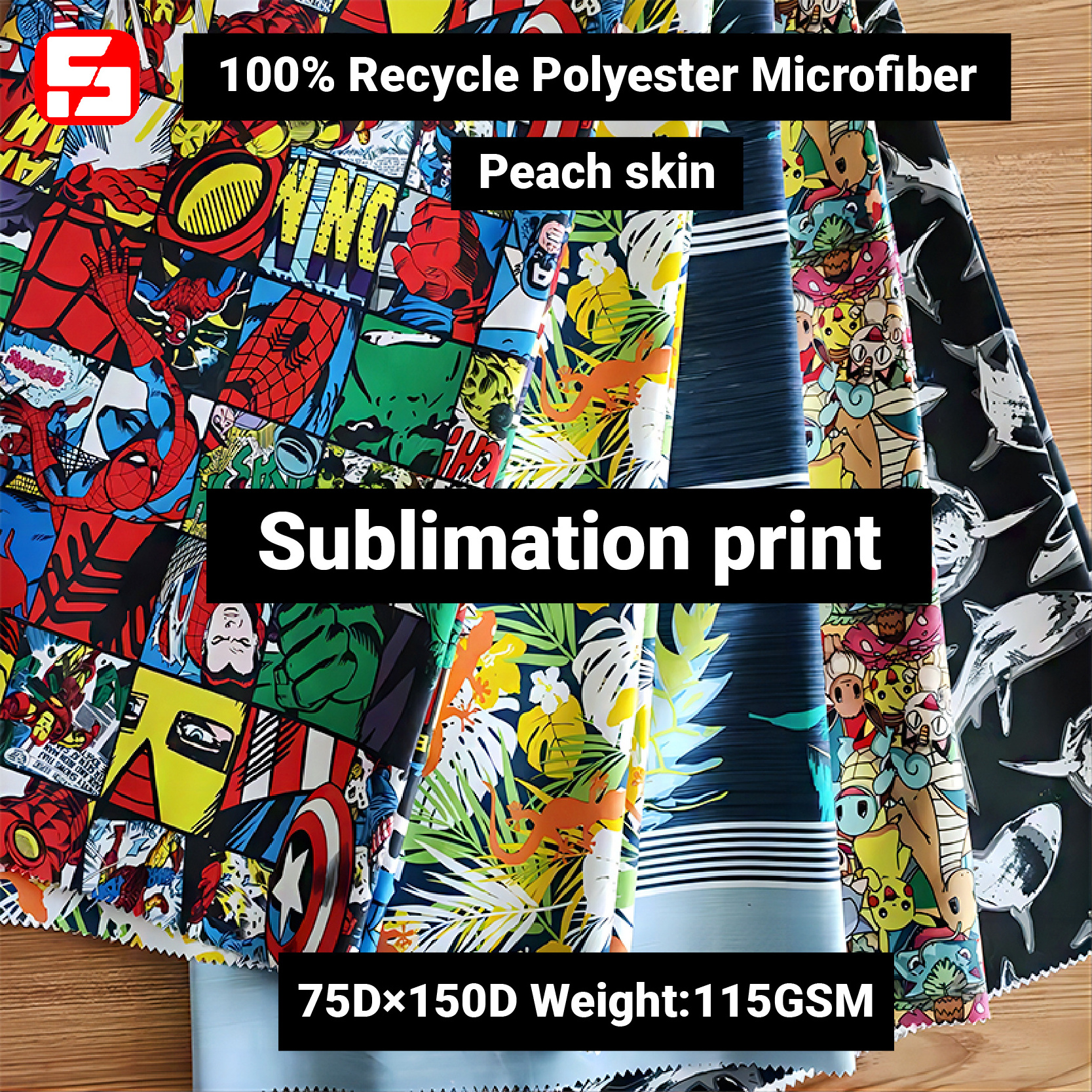 Custom Peach skin fabric RPET 100% Recycled polyester microfiber peach skin fabric digital/sublimation print twill fabric