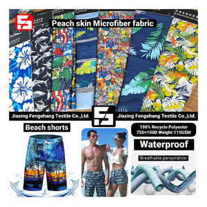 OEM design recycled polyester printed summer swimwear fabric peach skin microfiber fabric for beach shorts for men women