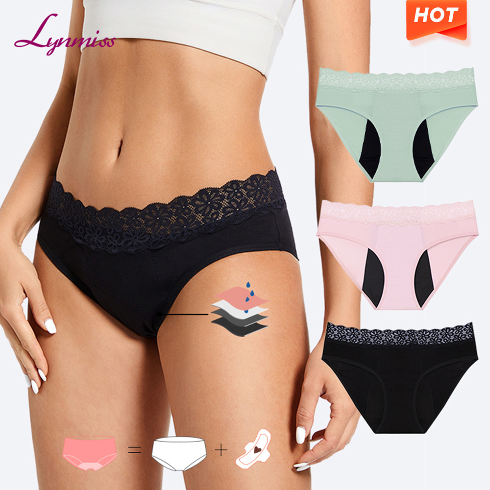 Custom Logo Lace Colorful  Leak Proof Reusable Teens Cotton Period Panties For Women Menstrual Biological