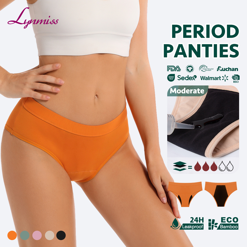 Lynmiss OEM Ladies Biodegradable Bamboo Cotton Period Panties Washable ladies braga Menstrual Panties Underwear oeko tex