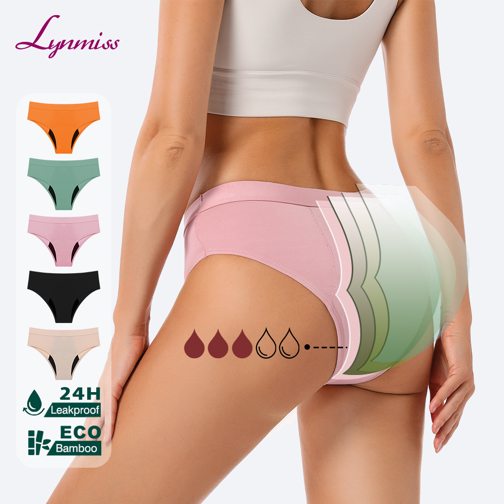 Lynmiss OEM Ladies Biodegradable Bamboo Cotton Period Panties Washable ladies braga Menstrual Panties Underwear oeko tex