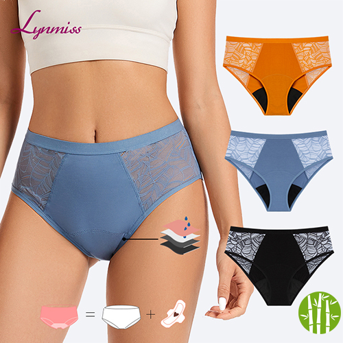 wholesale 4 layers leak proof menstrual underwear mid brief free odor no pfas biodegradable leakproof bamboo period panties