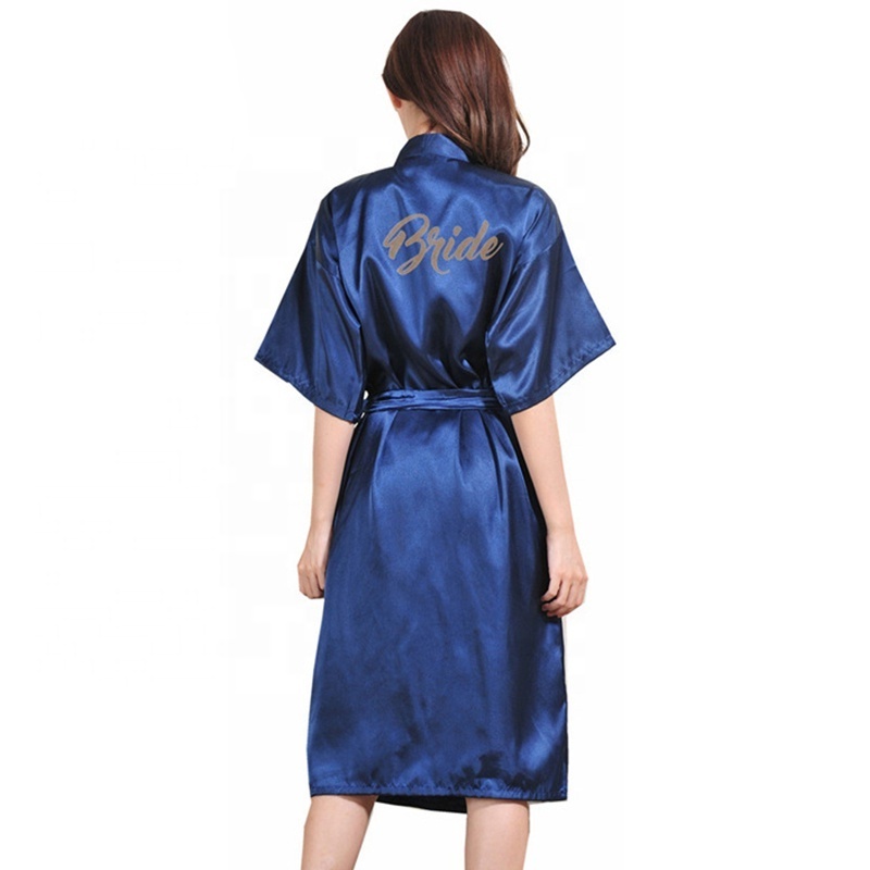 Embroidery Long Kimono Robes Bridesmaid Robes Lightweight Full Length Satin Dressing Gowns Sleepwear With Pockets Bride Robe