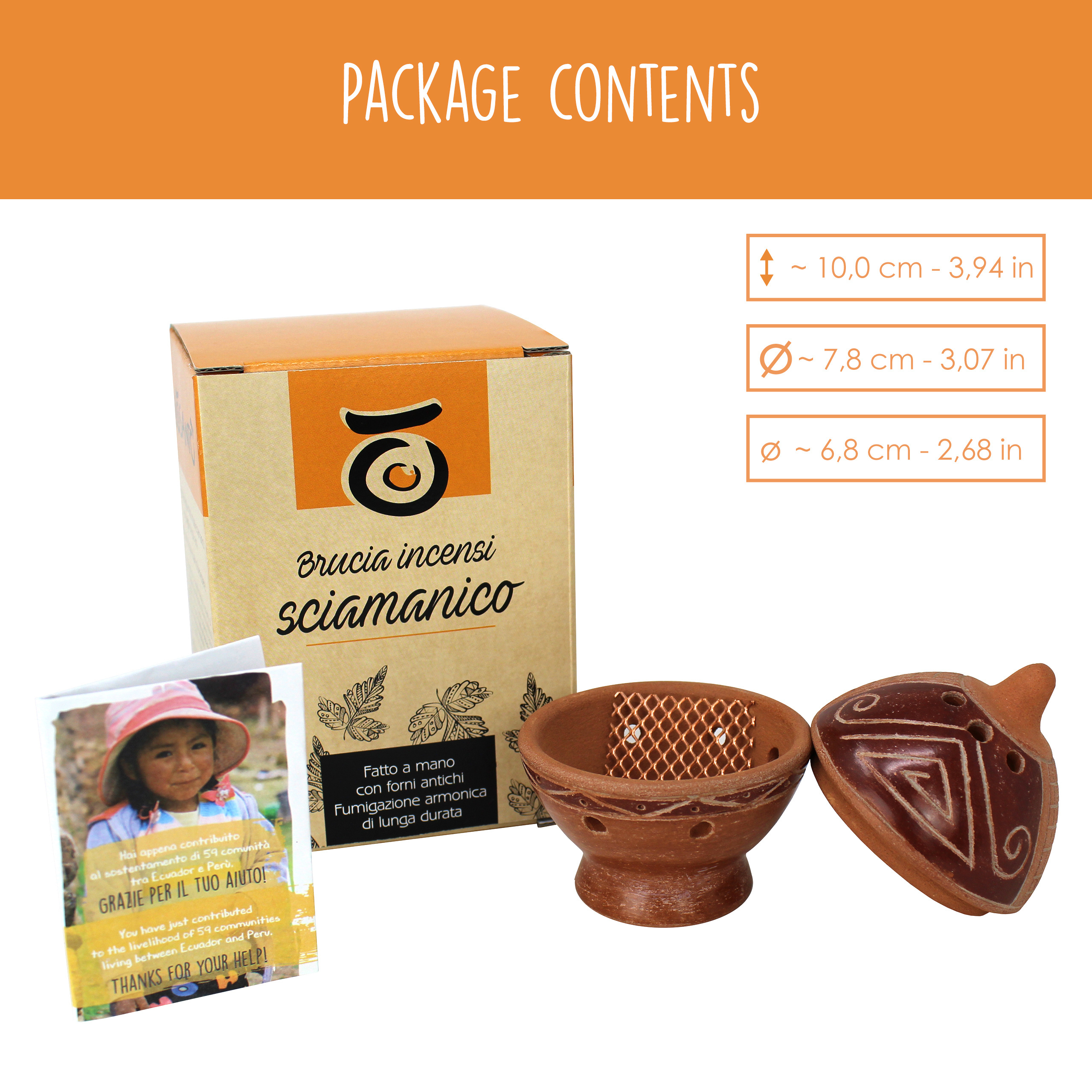 PALOSANTO Incense Burner - Suitable for Cones, Chips, Powder and Resins - Handmade in Ecuador - Terracotta Incense Holder