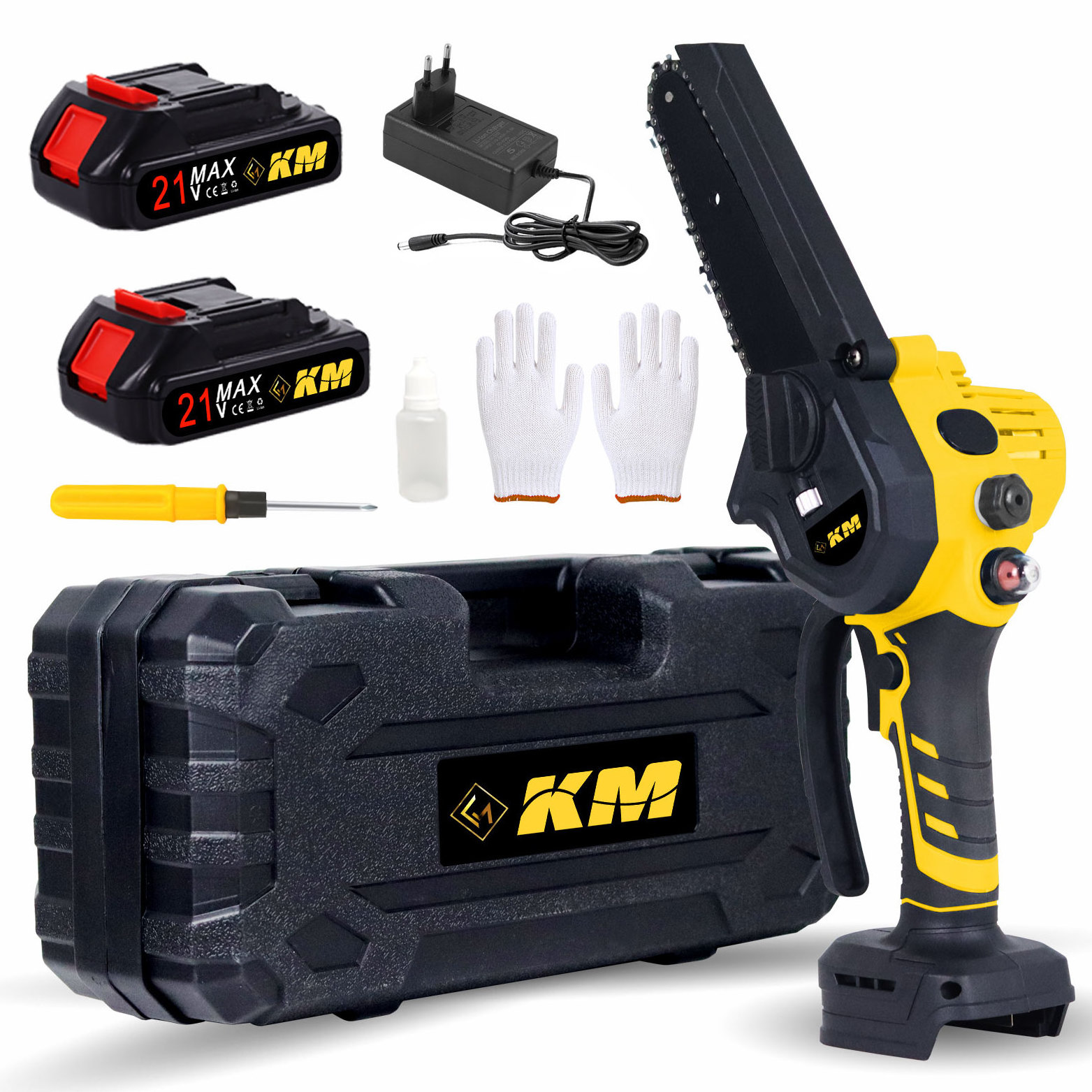 KM New Arrival 21V Lithium Battery Electric ChainSaw Cordless Hand Power Chain Saw For Garden