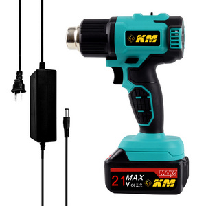 KM Fast Heating  Temperature Adjustable Lithium electric Heat Air Gun Machine Cordless