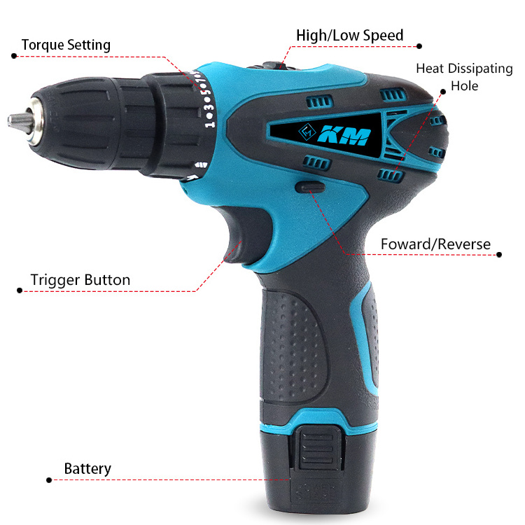 KM Power Craft Portable Wireless Nail Drill 18V Cordless 12V Charged Battery Variable Speed 10mm 13mm Drilling Industrial Grade