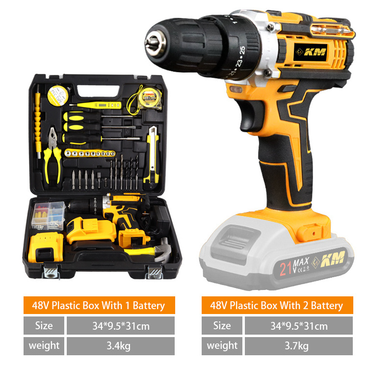 KM 21V/24V Portable Electric Impact Drill Rechargeable Lithium Battery Cordless Drill Set