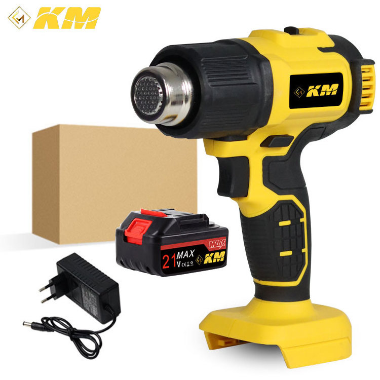 KM Wireless Adjustable Temperature 21V Battery Powered Cordless Heat Gun Air Blow Electric Hot Air Gun