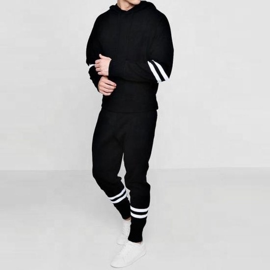 Mens Fleece Jacket and Joggers Pants Sweat Track Suit White Stripe on Sleeve and Leg Custom Sweat suit