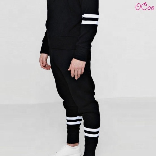 Mens Fleece Jacket and Joggers Pants Sweat Track Suit White Stripe on Sleeve and Leg Custom Sweat suit