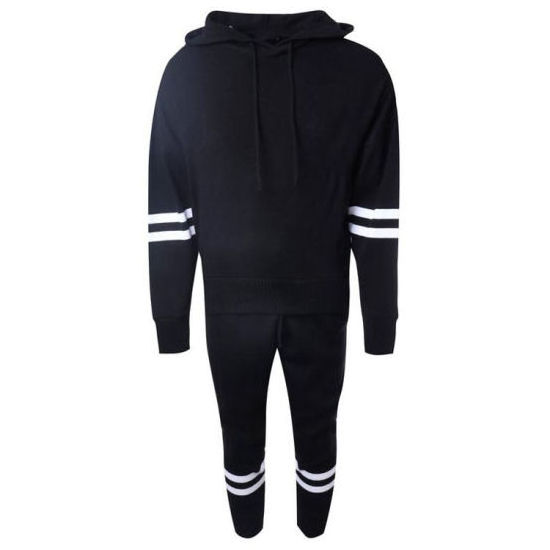 Mens Fleece Jacket and Joggers Pants Sweat Track Suit White Stripe on Sleeve and Leg Custom Sweat suit