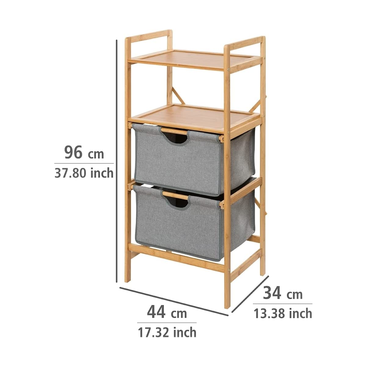 Custom Bamboo Basket Storage Drawers 3 Tier Bathroom Dresser Tower Organizer with 2 Removable Fabric Bins for Closet