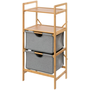 Custom Bamboo Basket Storage Drawers 3 Tier Bathroom Dresser Tower Organizer with 2 Removable Fabric Bins for Closet